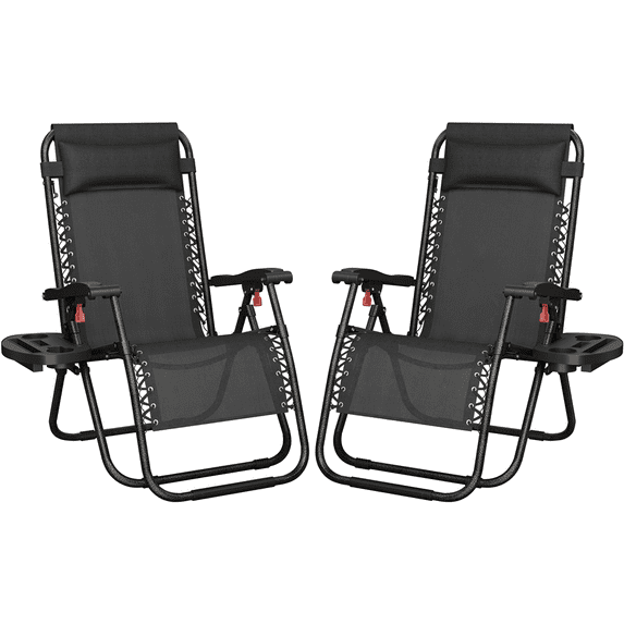 Renwick 26in Outdoor Zero Gravity Recliners with Cupholder, Set of 2, Black