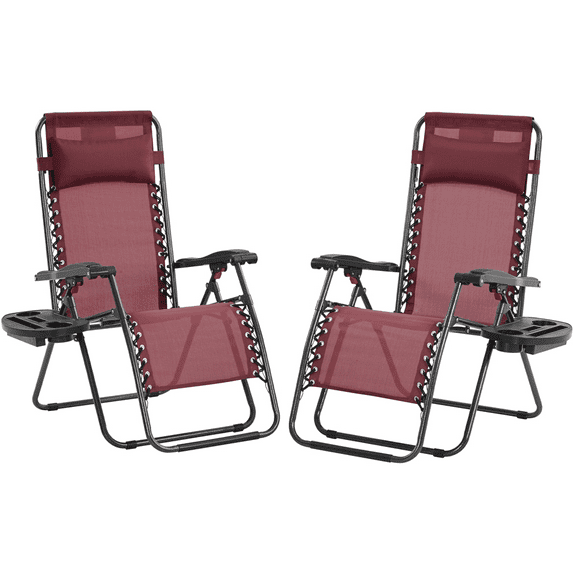 Renwick 26in Outdoor Zero Gravity Recliners with Cupholder, Set of 2, Burgundy