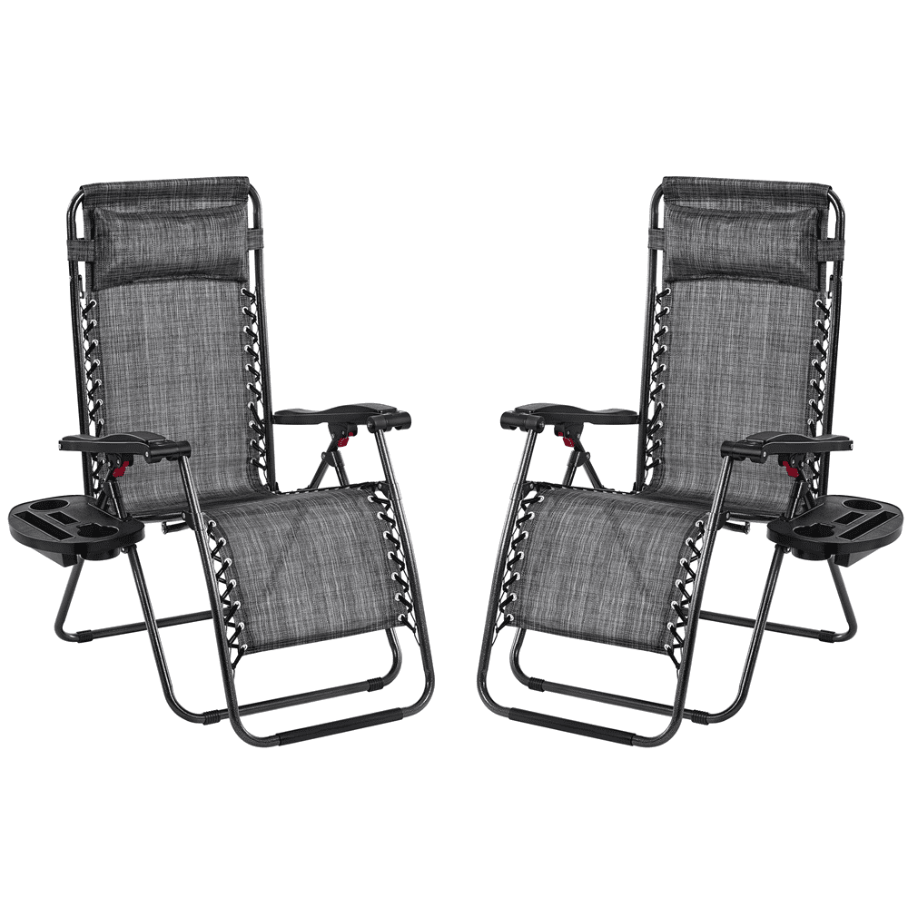Renwick 26in Outdoor Zero Gravity Recliners with Cupholder, Set of 2, Gray