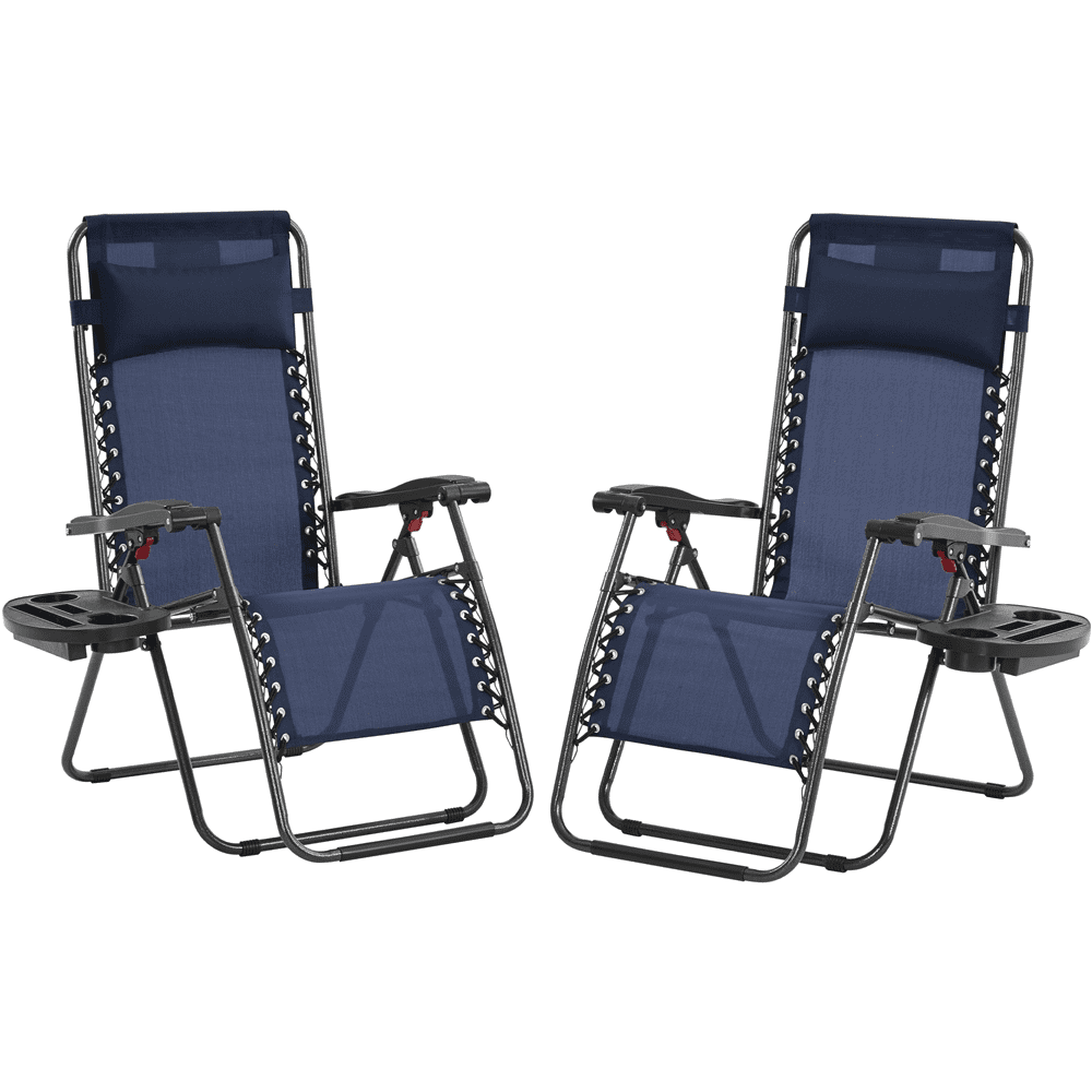 Renwick 26in Outdoor Zero Gravity Recliners with Cupholder, Set of 2, Navy Blue