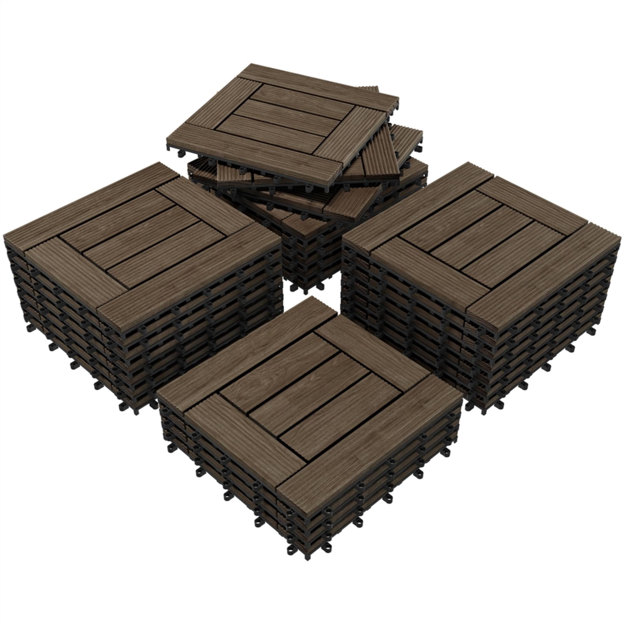 Renwick 27pcs Interlocking Fir Wooden Floor Tiles for Outdoor & Indoor, Black