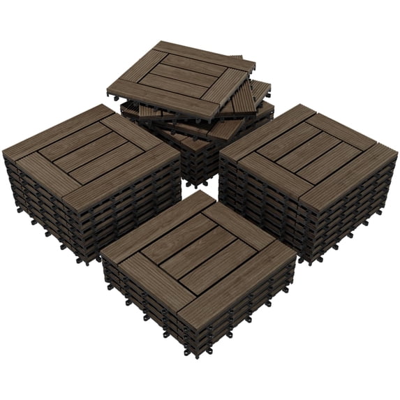 Renwick 27pcs Interlocking Fir Wooden Floor Tiles for Outdoor & Indoor, Black