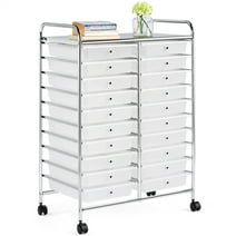 Renwick 3.95 Gallon 20 Drawer Rolling Metal and Plastic Storage Bin with Wheels, White