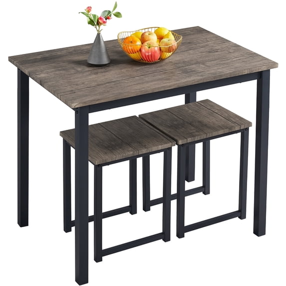 Renwick 3-Piece Dining Set with Industrial Square Table & 2 Backless Chairs, Drift Brown