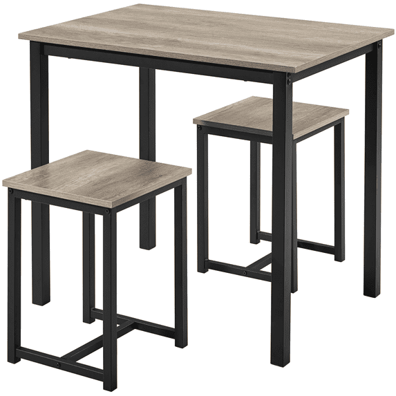 Renwick 3-Piece Dining Set with Industrial Table and 2 Backless Chairs, Gray