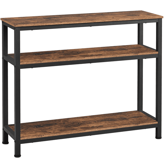 Renwick 3 Piece Industrial Console Table & Side Table Set with Storage Shelves, Rustic Brown