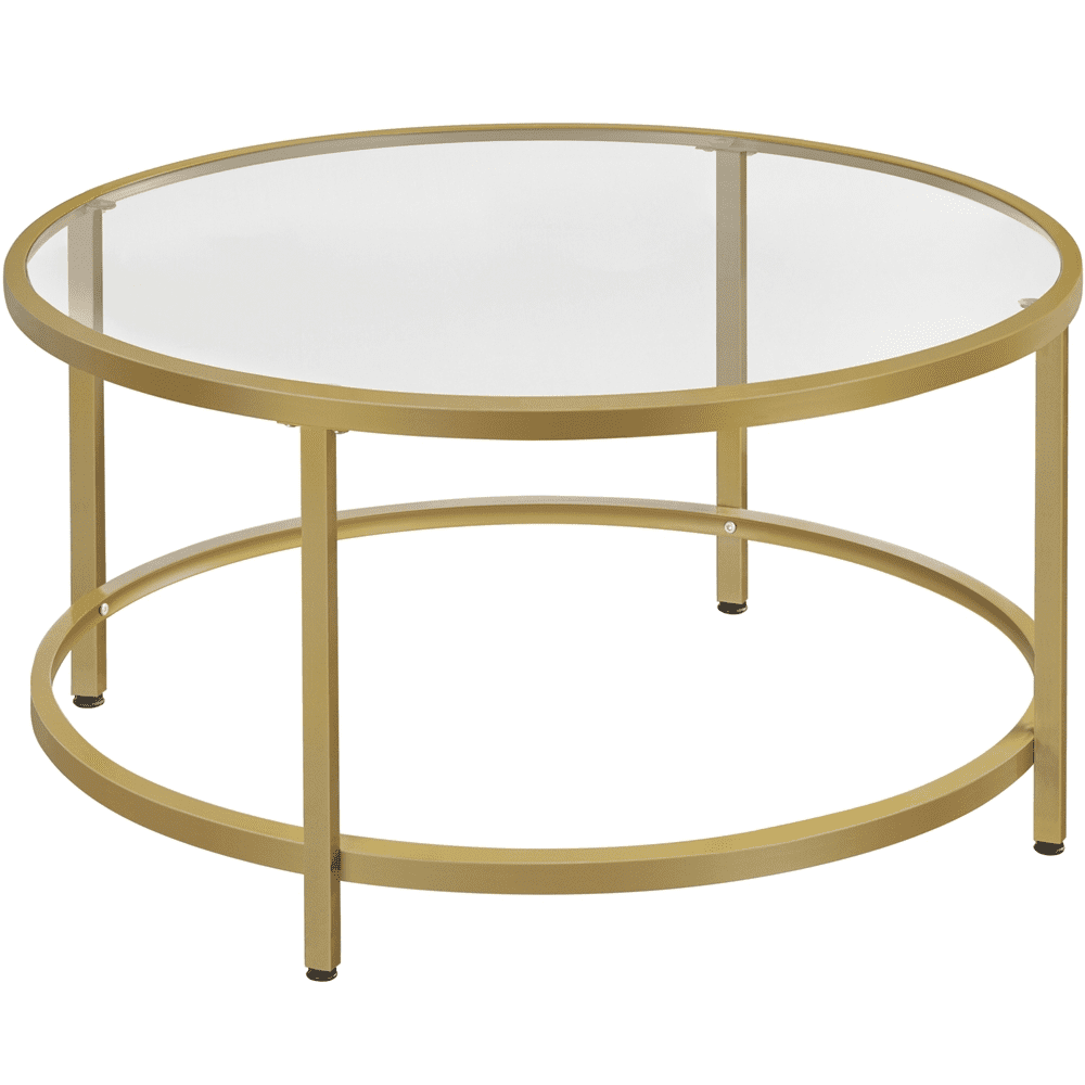 Renwick 3 Piece Modern Glass Top Coffee Table Set with Metal Legs, Antique Gold