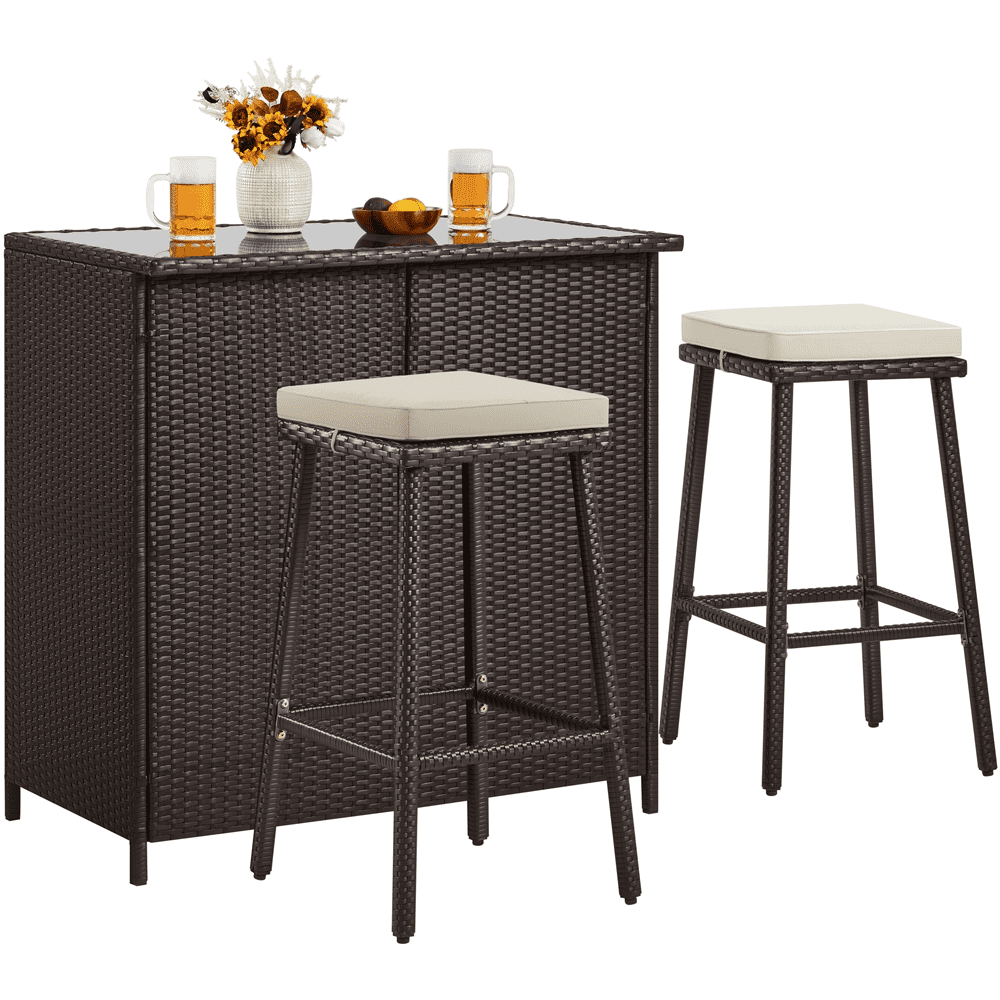 Renwick 3-Piece Outdoor Rattan Wicker Patio Furniture Set, Brown/Khaki