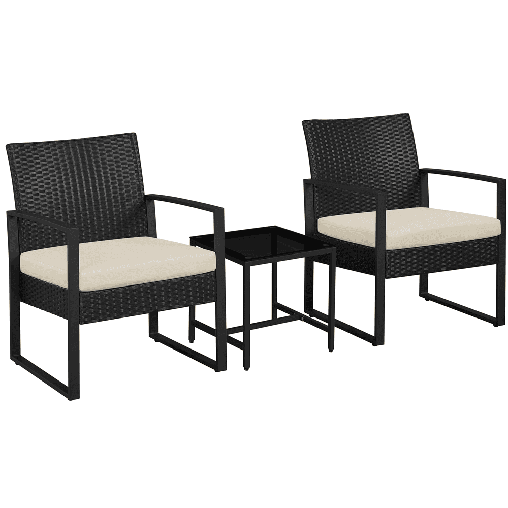 Renwick 3-Piece Patio Bistro Set with 2 PE Rattan Chairs and Table, Black/Beige