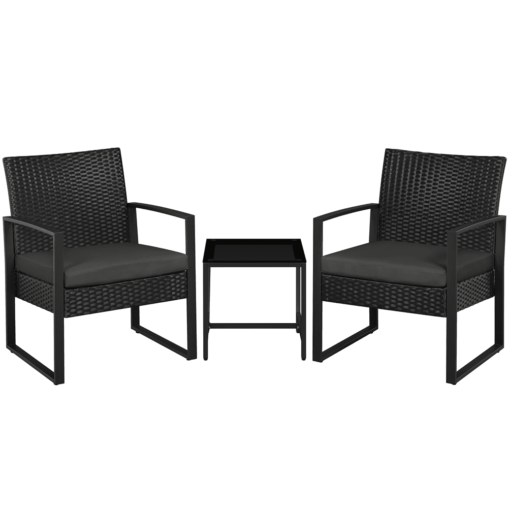 Renwick 3-Piece Patio Bistro Set with 2 PE Rattan Chairs and Table, Black/Gray