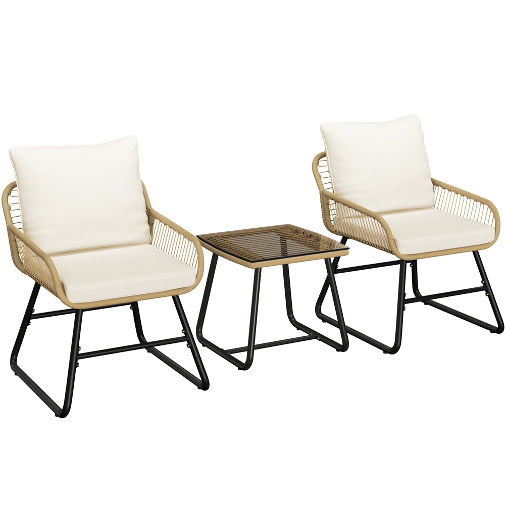 Renwick 3-Piece Patio Bistro Set with Wicker Rattan Chairs and Table, Tan/Cream