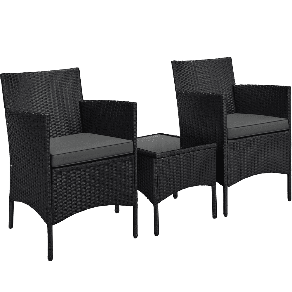 Renwick 3-Piece Rattan Furniture Set with 1 Side Table and 2 Chairs, Black/Gray