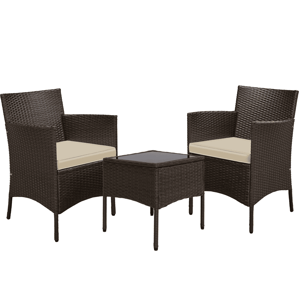 Renwick 3-Piece Rattan Furniture Set with 1 Side Table and 2 Chairs, Brown/Khaki