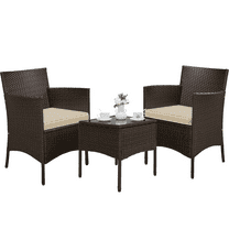 Renwick 3-Piece Wicker Rattan Coffee Table and Chairs Set, Brown/Khaki