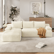Renwick 110 L-Shaped Cloud Couch, Boneless Corduroy Sectional Sofa with 3 Detachable Pillows and Anti-Slip Base for Living Room, Beige