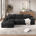 thumbnail image 1 of Renwick 110" Free Assembly L-Shaped Cloud Couch, Corduroy Sectional Sofa with 2 Armrests & 3 Detachable Pillows for Livingroom, Dark Gray, 1 of 11