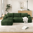 thumbnail image 1 of Renwick 110" L-Shaped Cloud Couch, Boneless Corduroy Sectional Sofa with 3 Detachable Pillows for Livingroom, Green, 1 of 9