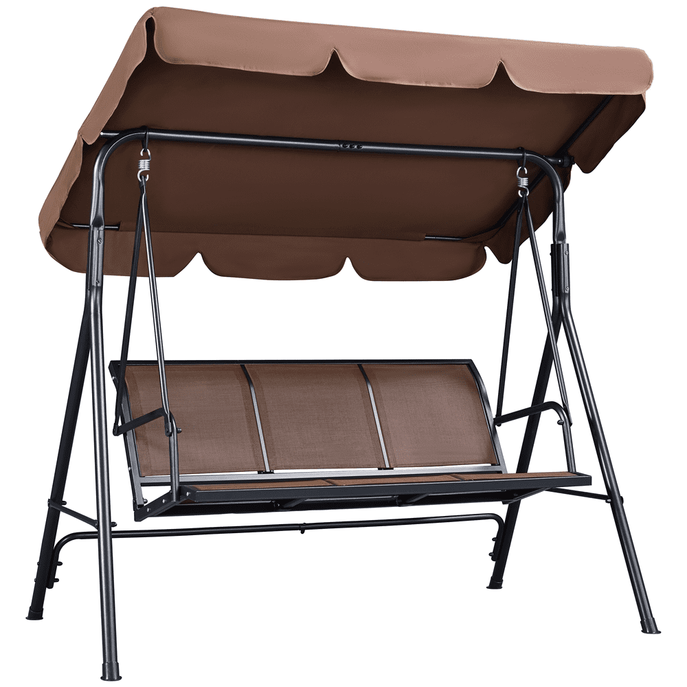 Renwick 3-Seat Outdoor Patio Swing Chair with Adjustable Canopy, Dark Brown