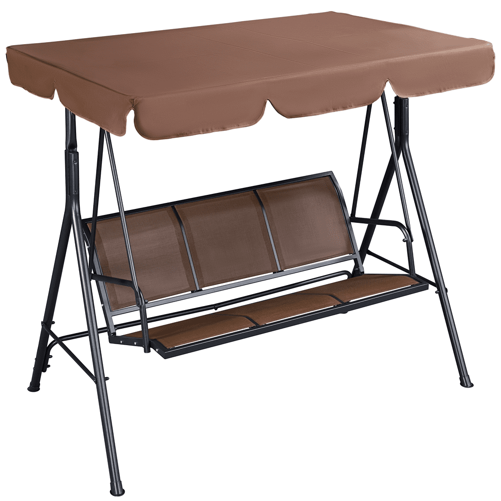 Renwick 3-Seat Outdoor Patio Swing Chair with Adjustable Canopy, Dark Brown