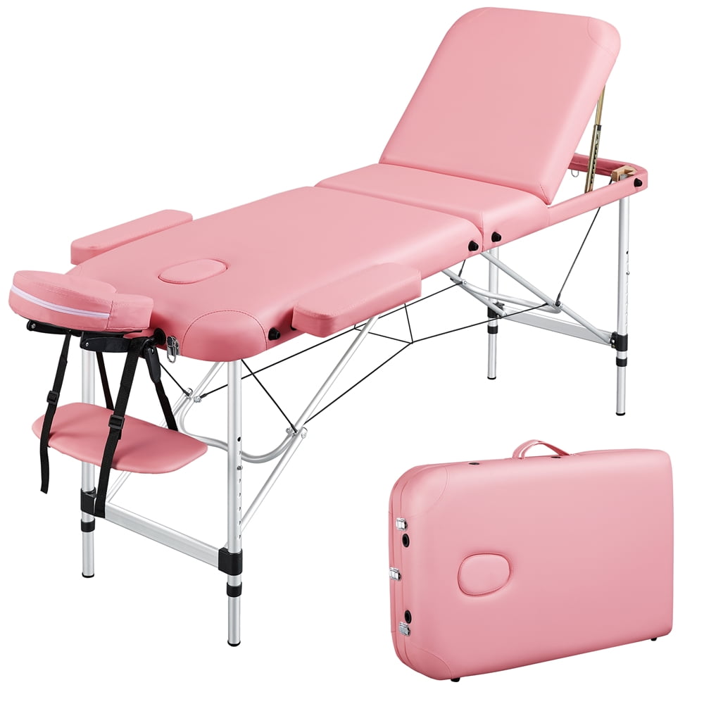 Renwick 3 Section Aluminum Massage Table with Removable Headrest Armrest, 84" x 31.5", Pink