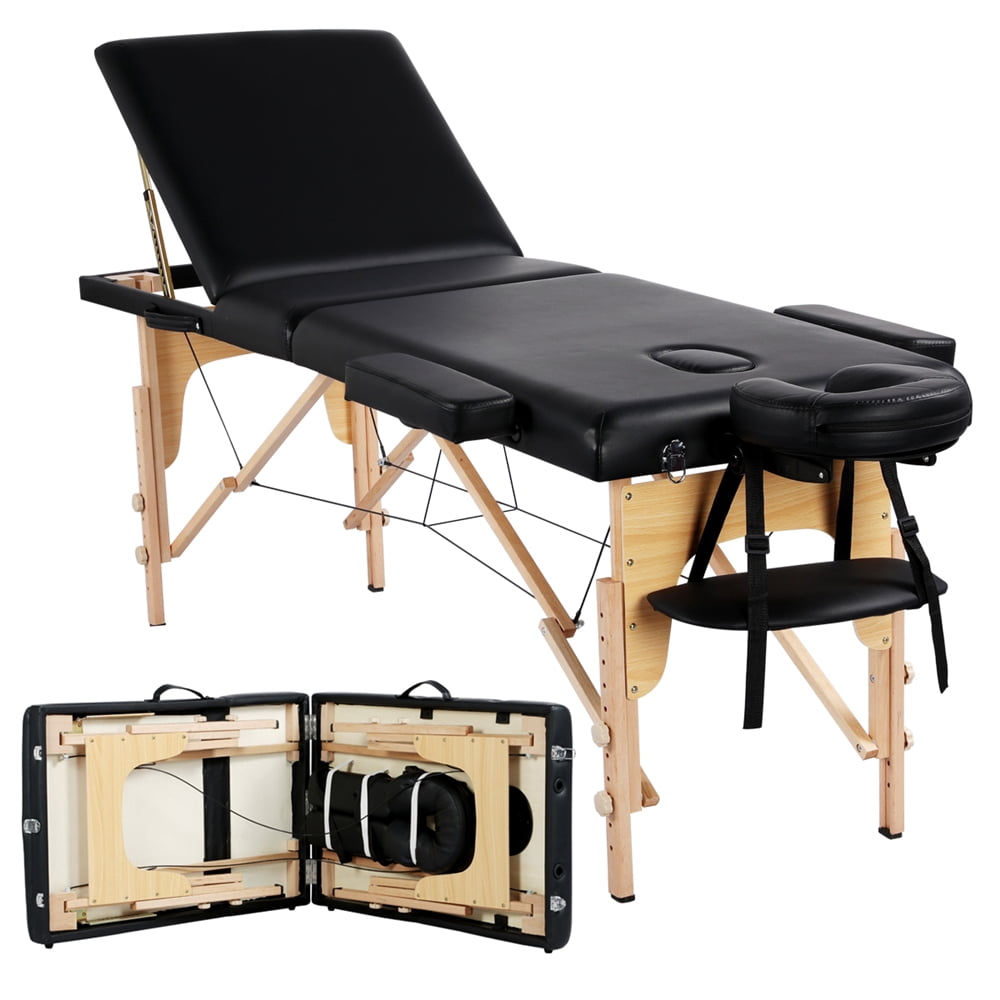Renwick 3 Sections Adjustable Massage Bed Folding Massage Couch Portable Black