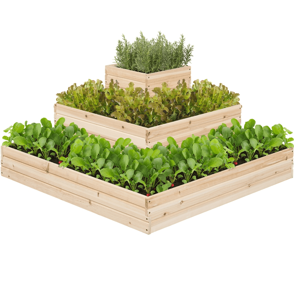 Renwick 3-Tier Fir Wood Raised Garden Bed Elevated Flowers Herbs, Wood