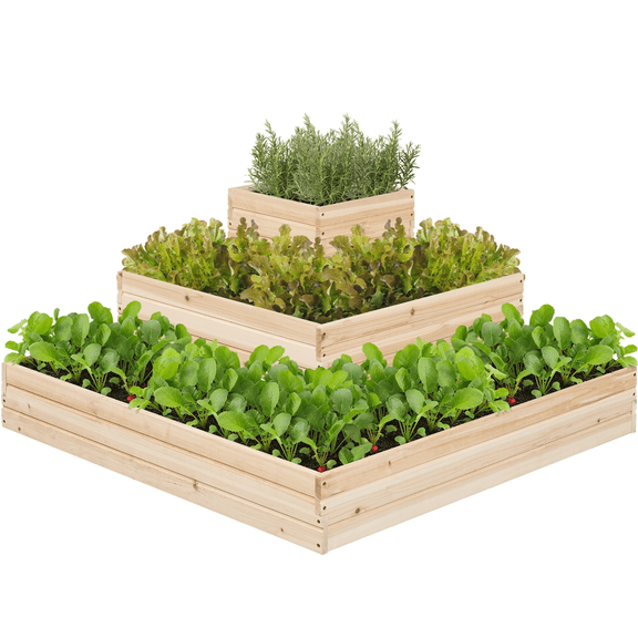 Renwick 3-Tier Open-Bottom Raised Garden Bed for Flowers Herbs Vegetable, Wood