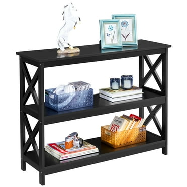 Renwick 3 Tier Wooden X-Design Console Table with Storage Shelves for Livingroom, Black