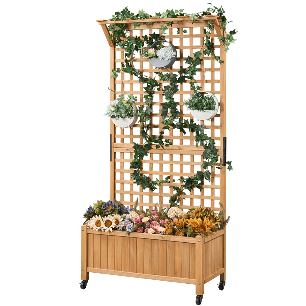 Renwick 35.5'' L × 18'' W × 72'' H Wood Planter Raised with Trellis, Light Brown