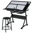 thumbnail image 1 of Easyfashion Adjustable Glass Top Drafting Table with Stool, Black, 1 of 9