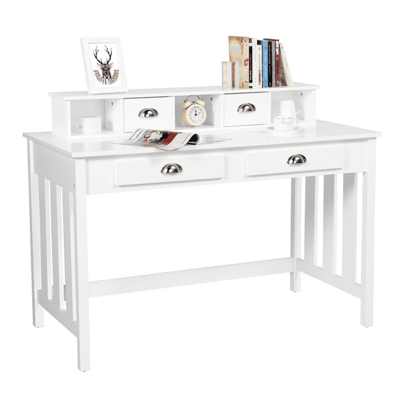 Renwick 36''H Modern Writing Computer Desk with Removable Floating Organizer,White