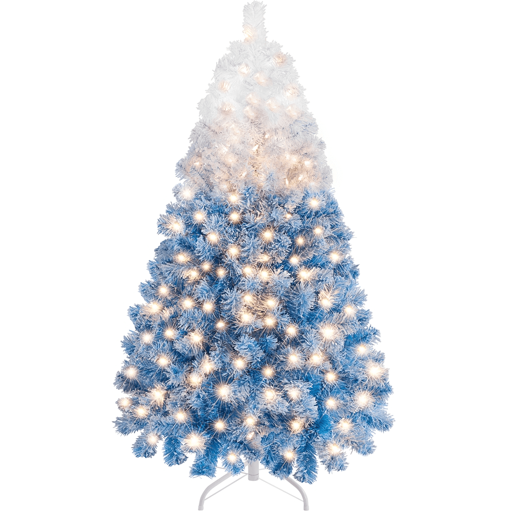 Renwick 4.5Ft Pre-lit Flocked Artificial Christmas Tree with 150 Incandescent Warm White Lights, Lake Blue Gradient