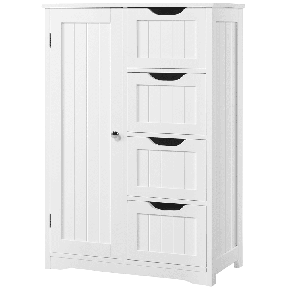 Easyfashion 4 Drawers & Cupboard Bathroom Storage Organizer Cabinet White