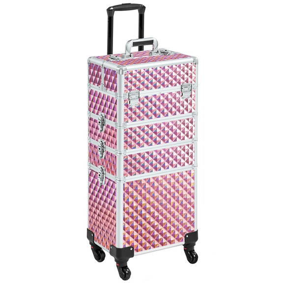 Renwick 4-In-1 Aluminum Rolling Makeup Train Case, Glitter Pink