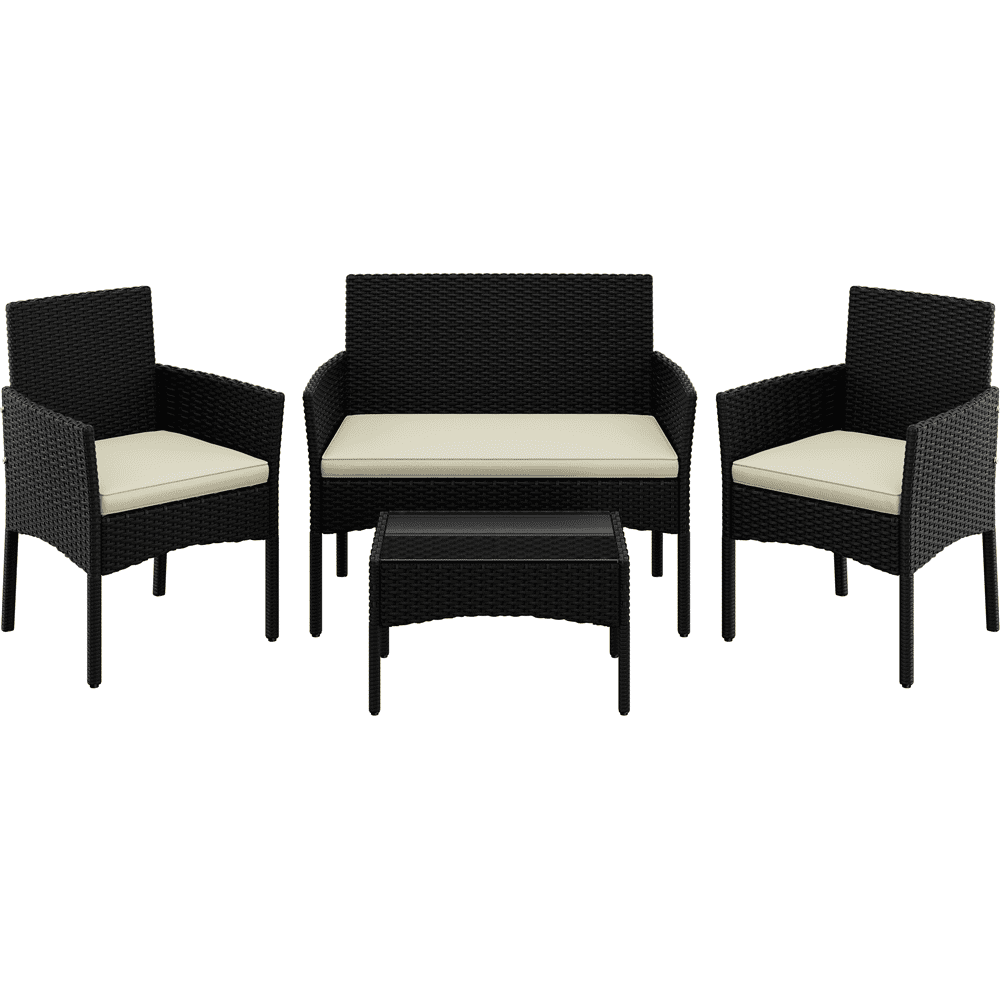Renwick 4-Piece Outdoor Reception Set with Sofas and Coffee Table, Black/Beige