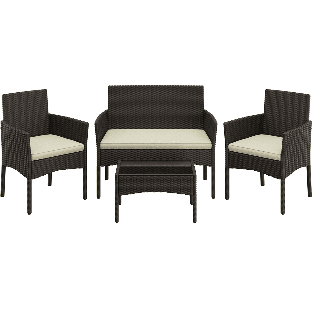 Renwick 4-Piece Outdoor Reception Set with Sofas and Coffee Table, Brown/Beige