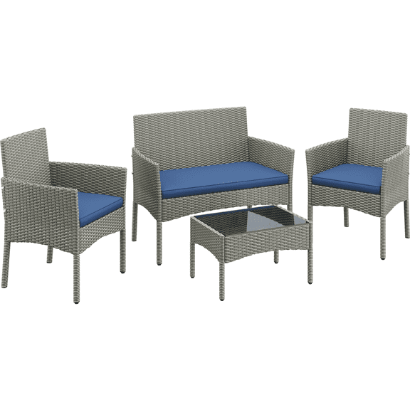 Renwick 4-Piece Outdoor Reception Set with Sofas and Coffee Table, Gray/Dark Blue