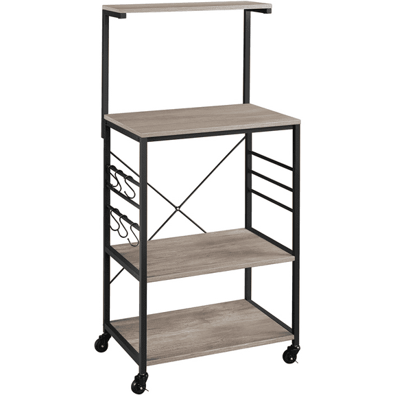 Renwick 4-Tier Kitchen Cart Bakers Rack with Side Hooks, Gray