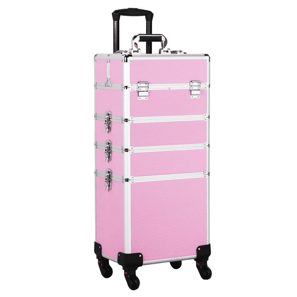 Renwick 4-in-1 Rolling Cosmetic Professional Makeup Case, Pink