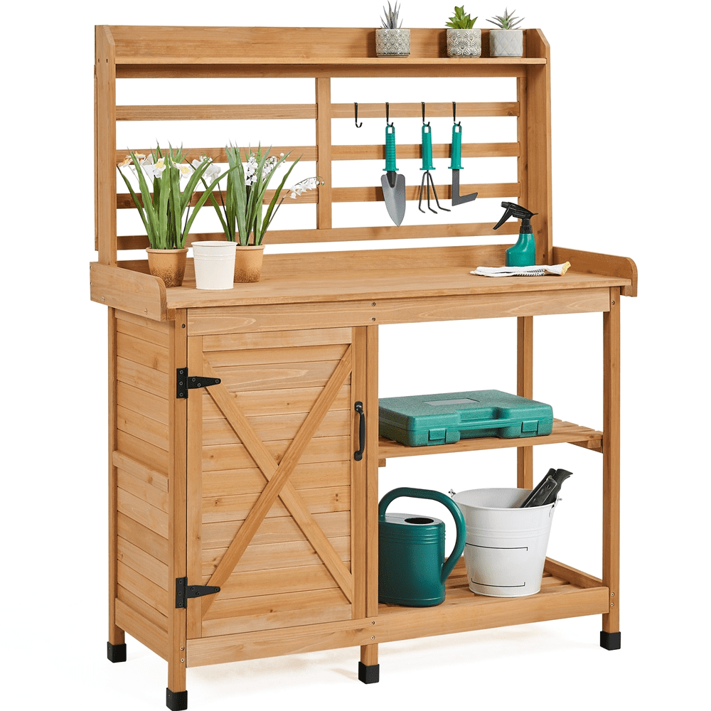 Renwick 4-layer Garden Potting Bench with Cabinet and Open Shelf,Wood