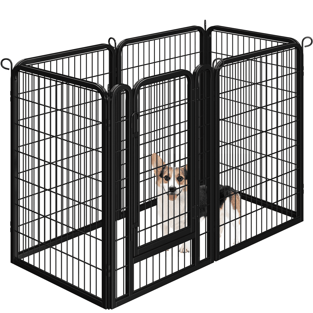 Renwick 40" Tall Steel Foldable Dog Playpen Panels with Door, 6 Panels, Black