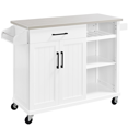 thumbnail image 1 of Renwick 42in Rolling Kitchen Island Cart with Stainless Steel Top and Storage, White, 1 of 11