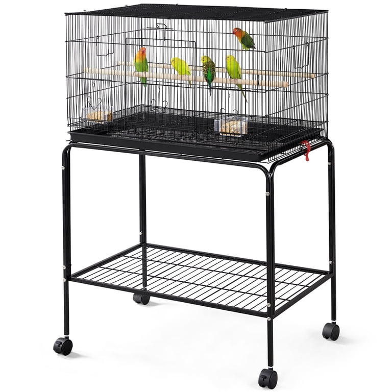 Renwick 47'' Flight Cage with Rolling Stand Slide-out Tray, Black