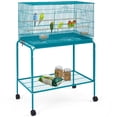 thumbnail image 1 of Renwick 47"H Rolling Stand Flight Metal Bird Cage with Slide-Out Tray for Small Birds, Teal Blue, 1 of 12