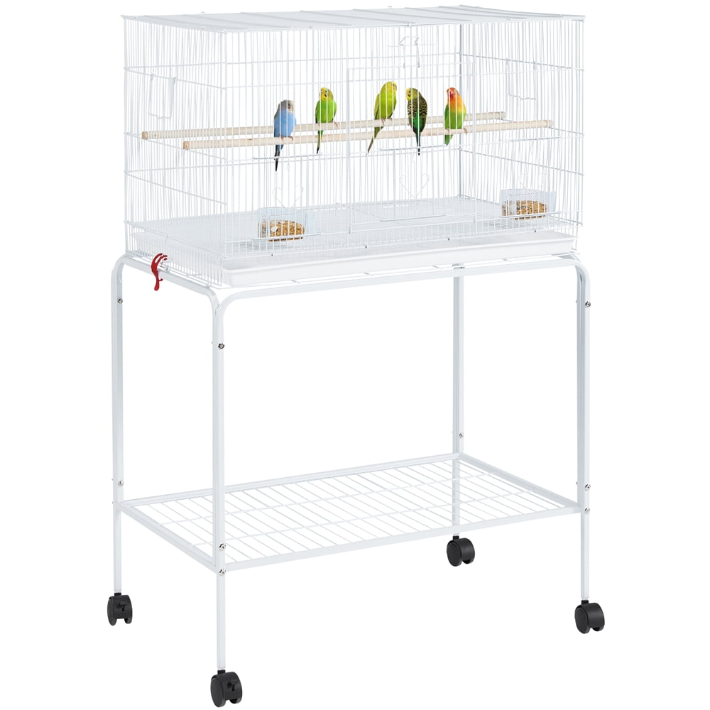 Renwick 47"H Rolling Stand Flight Metal Bird Cage with Slide-Out Tray for Small Birds, White