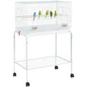 Renwick 47"H Rolling Stand Flight Metal Bird Cage with Slide-Out Tray for Small Birds, White