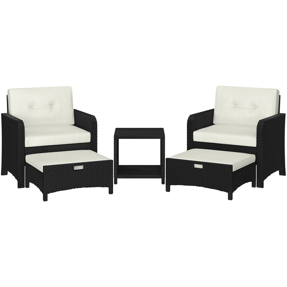 Renwick 5-Piece Outdoor Conversation Set with Table Chairs Ottomans, Black/Beige