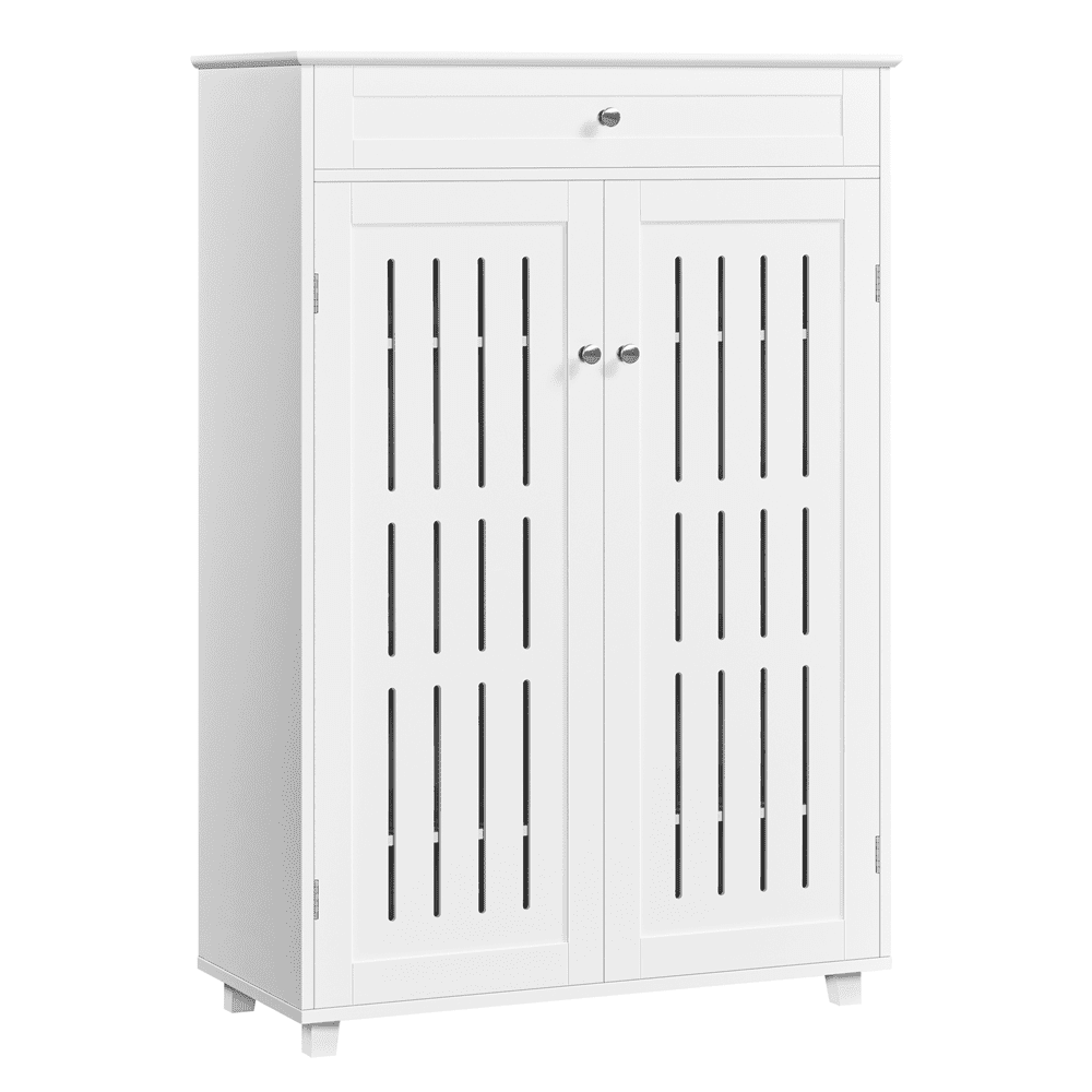 Renwick 5-Tier Wooden Adjustable Shoe Storage Cabinet with Drawer and Louvered Door, White