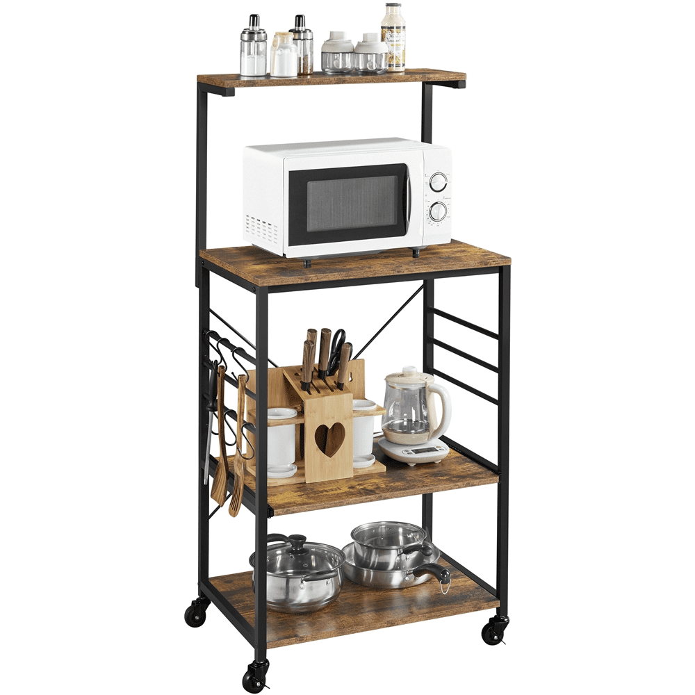 Renwick 50"H Metal Kitchen Baker's Rack with Side Hooks, Rustic Brown