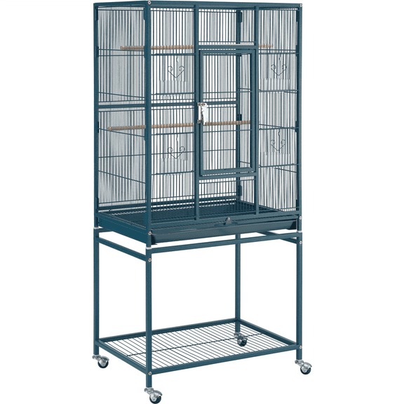 Renwick 53.5"H Large Rolling Metal Pet Cage with Detachable Stand, Navy Blue